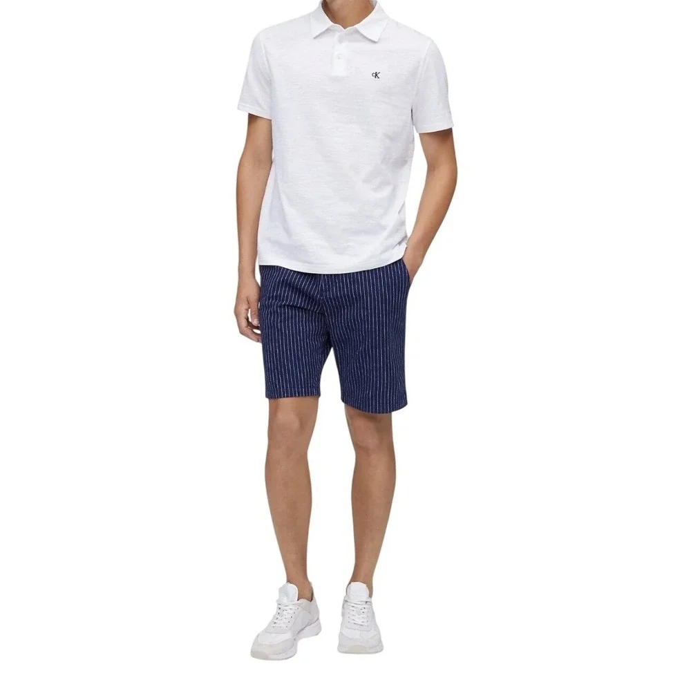 Calvin Klein Striped Linen Cotton Shorts Mens 36 Navy Blue Pinstripe Casual